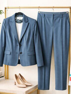 Le Suit Caribbean Blue Pinstripe 2PC Set Size16 Blazer Pants NWT Career Office